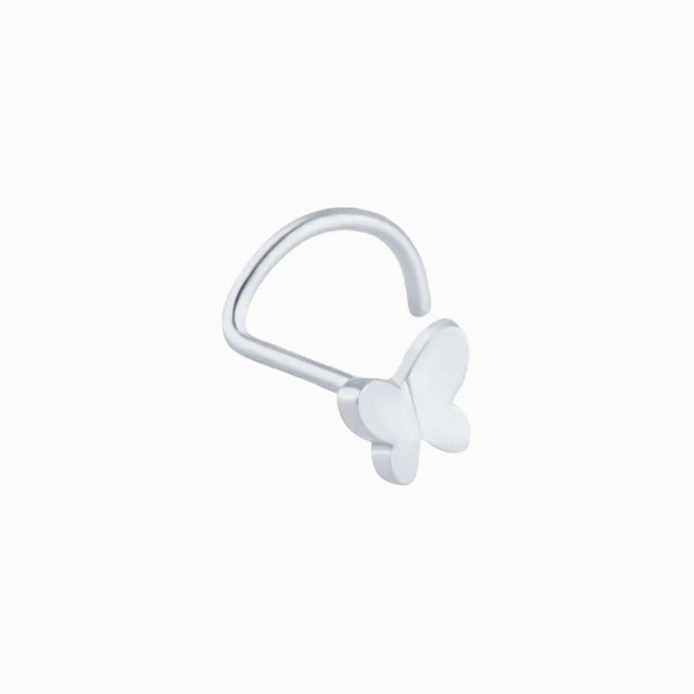 Butterfly Corkscrew Nose Ring - Stainless Steel - Nostril - Oumo Jewelry