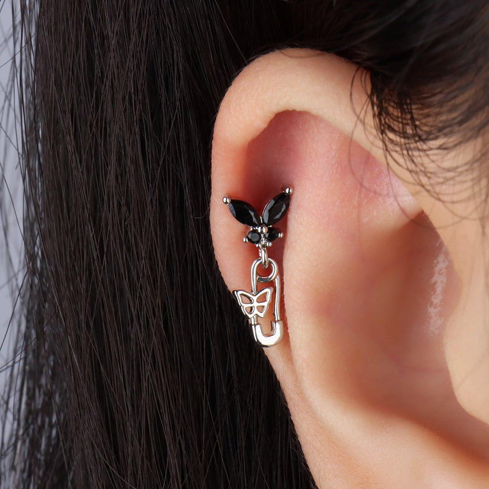 Butterfly Paperclip Drop - Stainless Steel - Upper Lobe, Flat - Oumo Jewelry