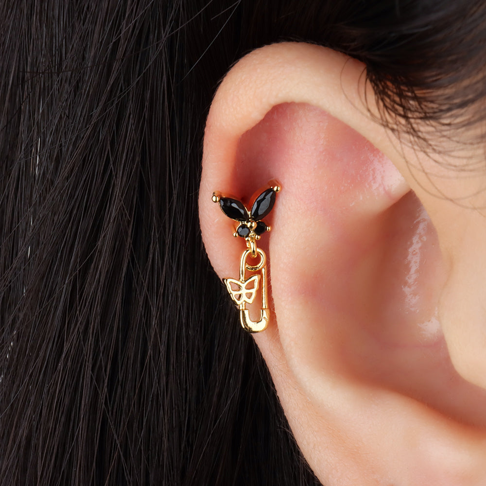 Butterfly Paperclip Drop - Stainless Steel - Upper Lobe, Flat - Oumo Jewelry