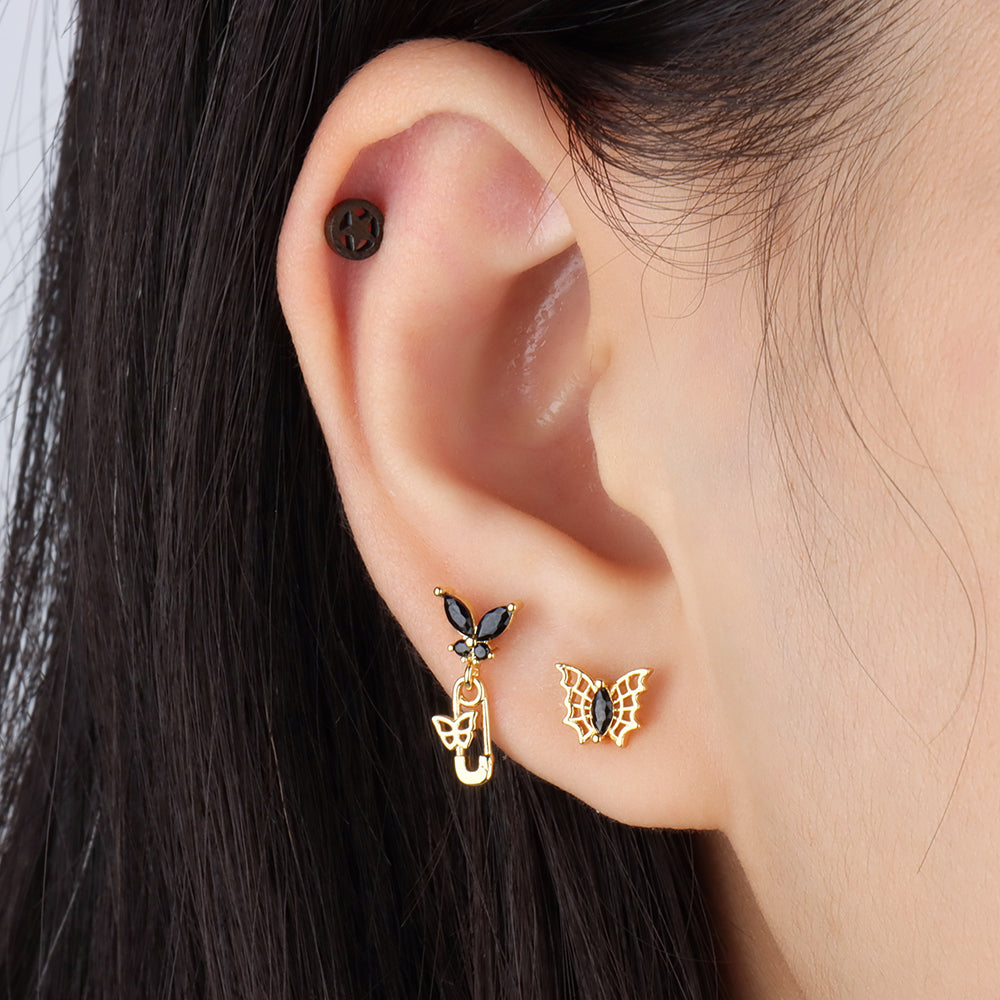 Butterfly Paperclip Drop - Stainless Steel - Upper Lobe, Flat - Oumo Jewelry