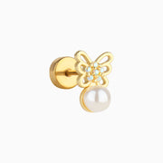 Butterfly Pearl Flatback Stud - Stainless Steel - Helix, Upper Lobe, Flat - Oumo Jewelry