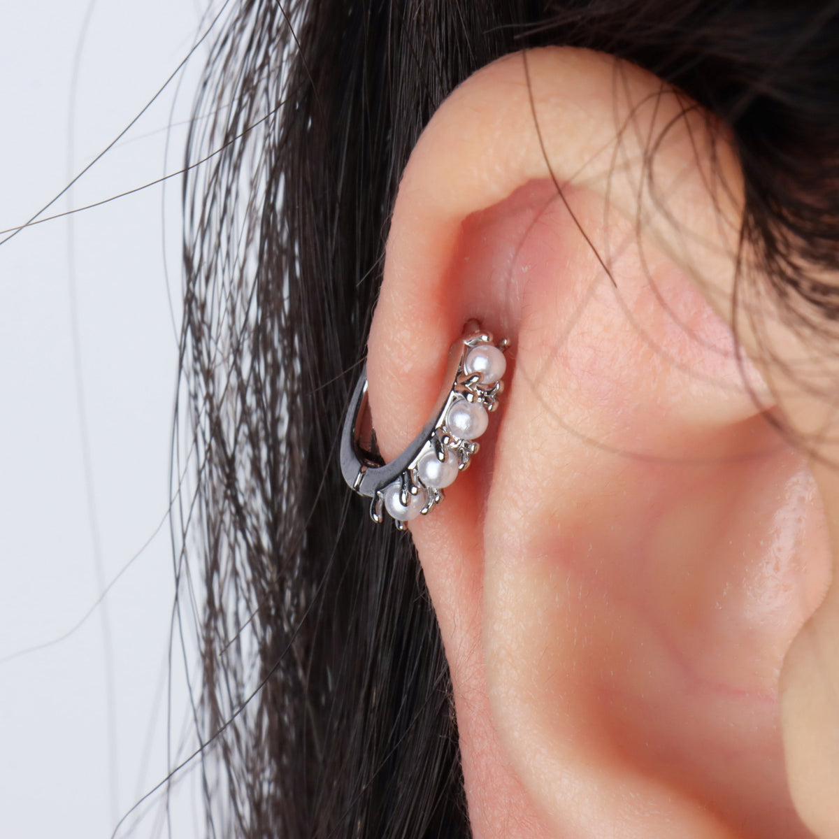 Charm Pearl Helix Hoop - Stainless Steel - Upper Lobe, Helix - Oumo Jewelry