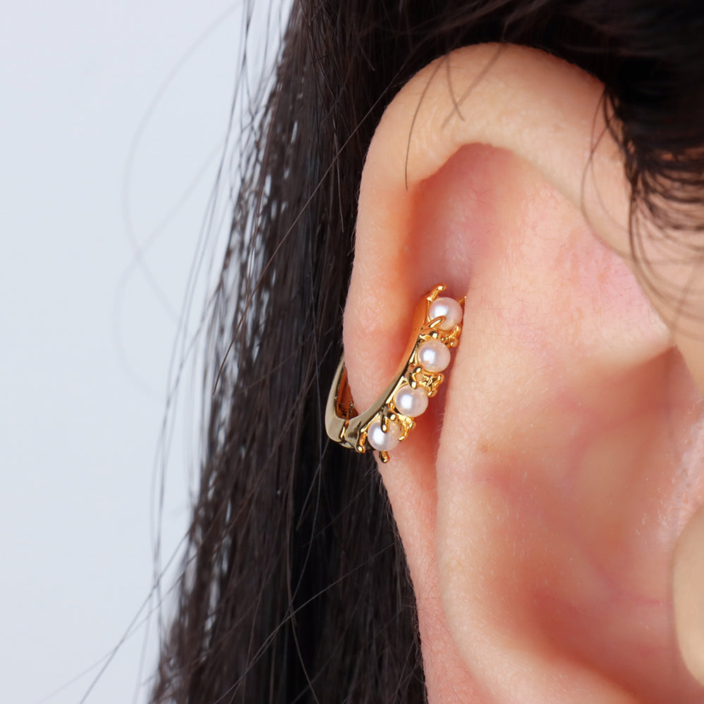 Charm Pearl Helix Hoop - Stainless Steel - Upper Lobe, Helix - Oumo Jewelry