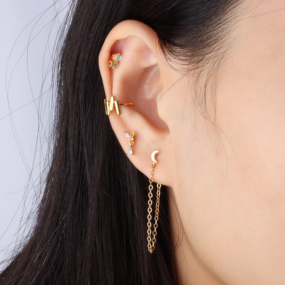 Charming Glass Stone Stud - Stainless Steel - Upper Lobe, Helix, Flat - Oumo Jewelry