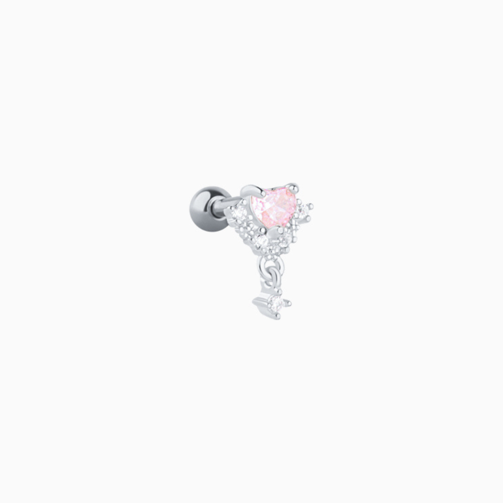 Charming Pink Heart Drop - Stainless Steel - Upper Lobe, Helix, Flat - Oumo Jewelry