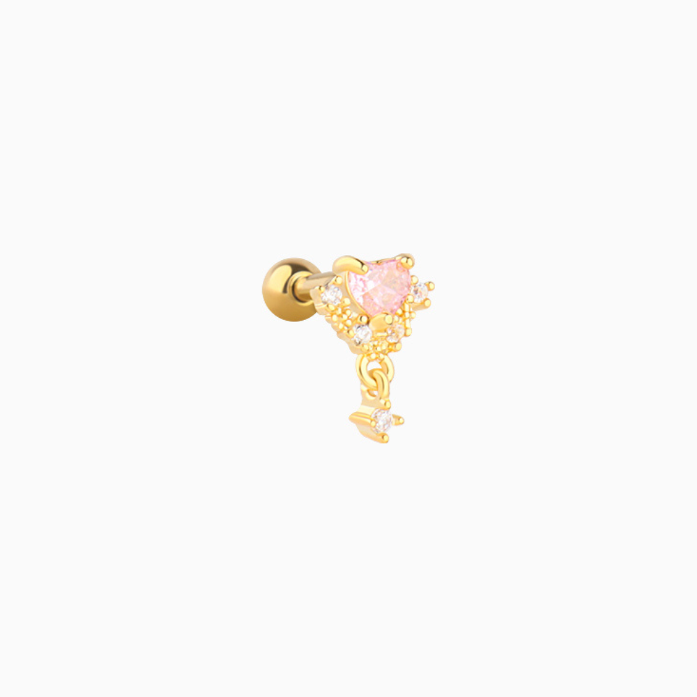 Charming Pink Heart Drop - Stainless Steel - Upper Lobe, Helix, Flat - Oumo Jewelry
