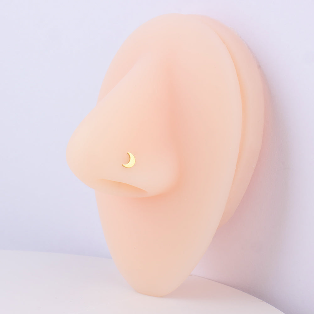 Crescent Moon Nose Stud - Stainless Steel - Nostril - Oumo Jewelry