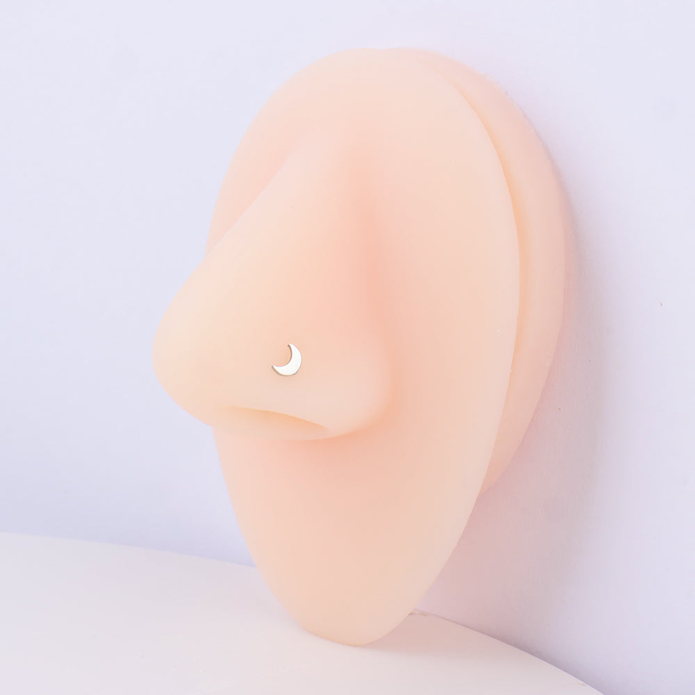 Crescent Moon Nose Stud - Stainless Steel - Nostril - Oumo Jewelry