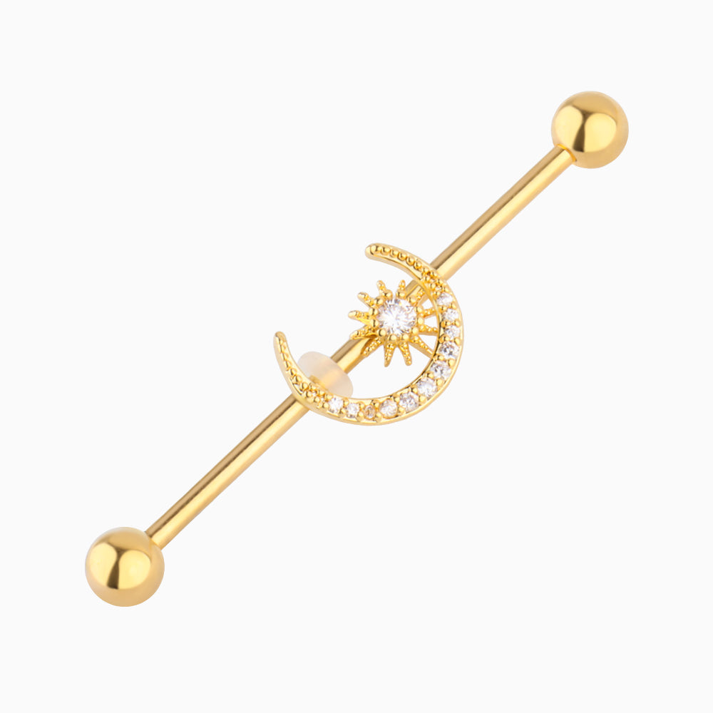 Crescent Star Industrial Barbell - Stainless Steel - Industrial - Oumo Jewelry