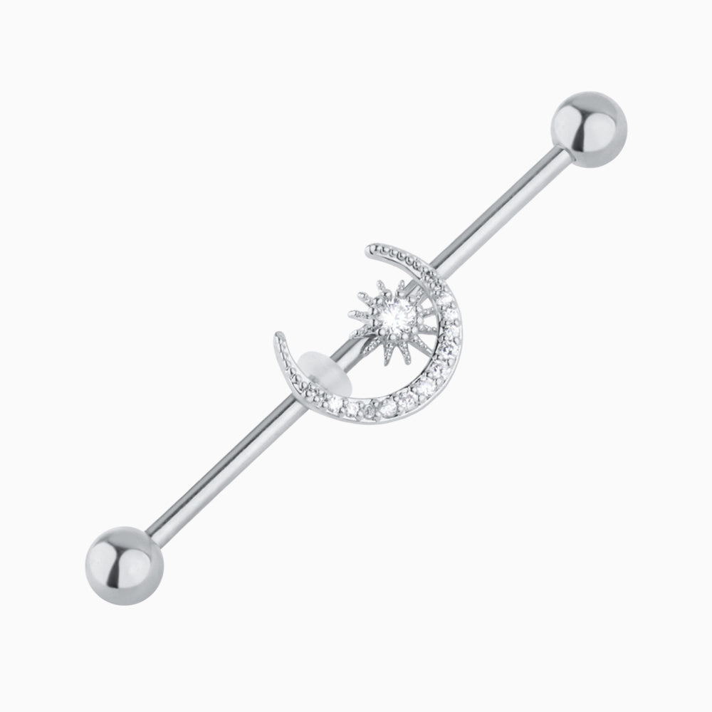 Crescent Star Industrial Barbell - Stainless Steel - Industrial - Oumo Jewelry
