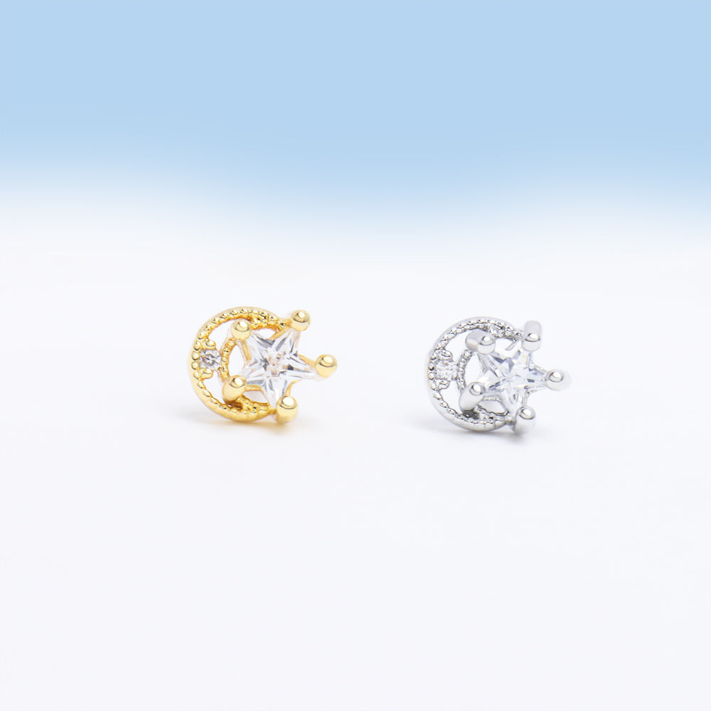 Crescent Star Stud - Stainless Steel - Upper Lobe, Helix - Oumo Jewelry