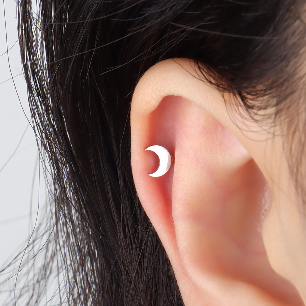 Crescent Stud - Stainless Steel - Upper Lobe, Helix, Flat - Oumo Jewelry