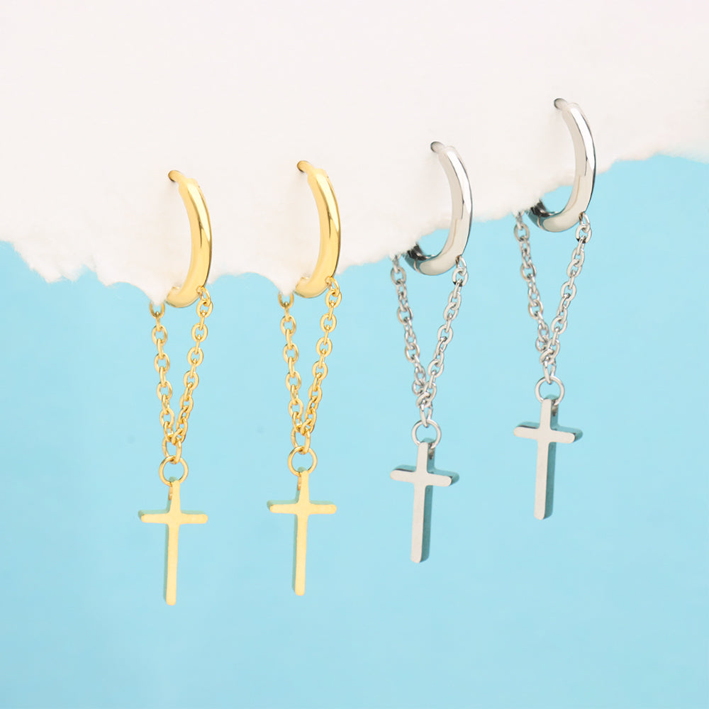Cross Chain Earrings - Stainless Steel - Oumo Jewelry
