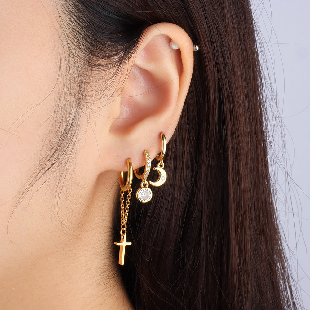 Cross Chain Earrings - Stainless Steel - Oumo Jewelry