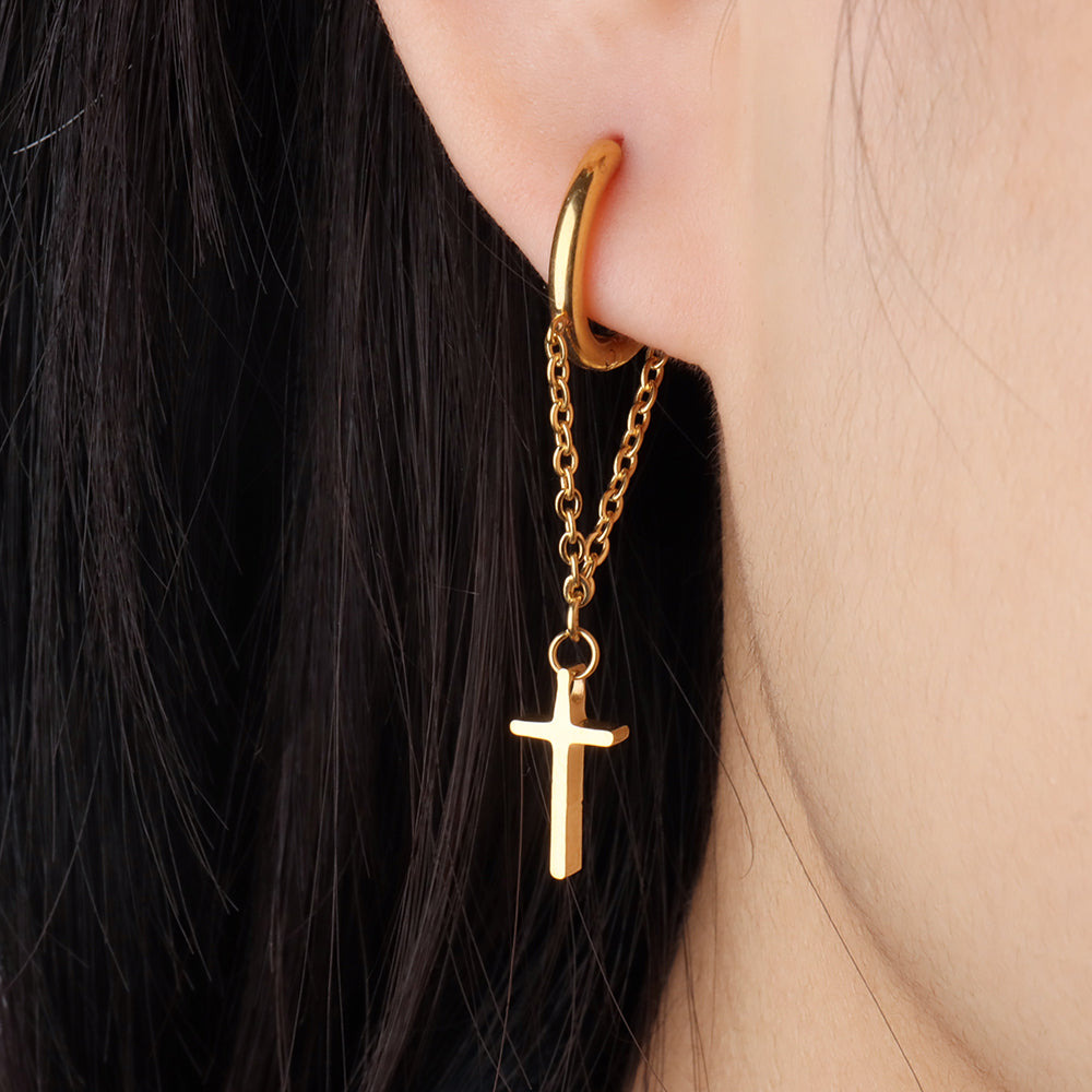 Cross Chain Earrings - Stainless Steel - Oumo Jewelry