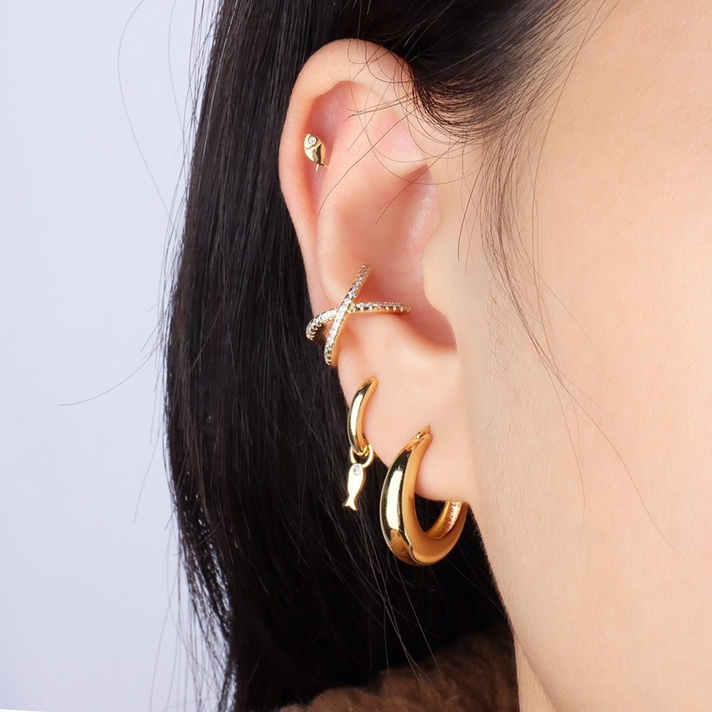 Cross Ear Cuff - Brass - Oumo Jewelry