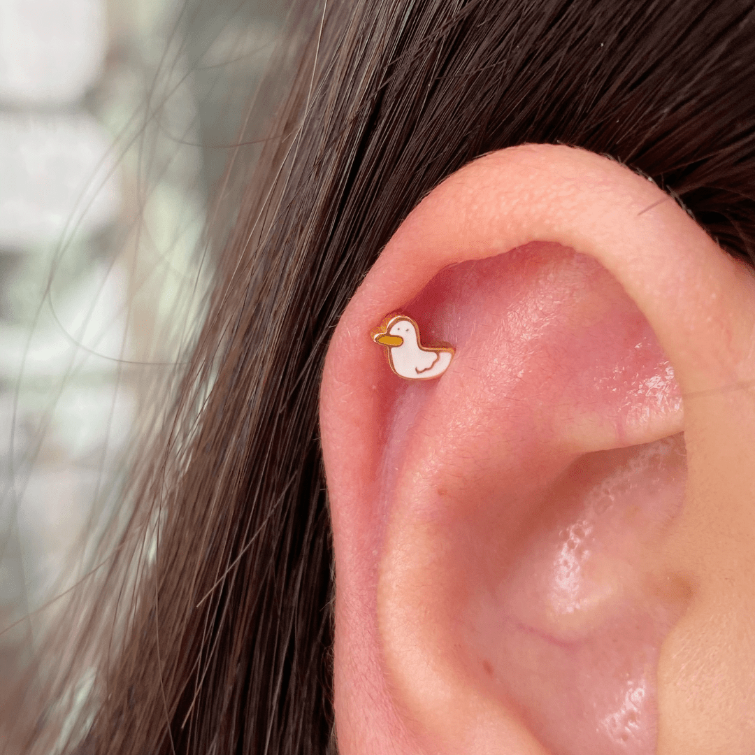 Cute Duck Studs - Stainless Steel - Upper Lobe, Helix, Flat - Oumo Jewelry