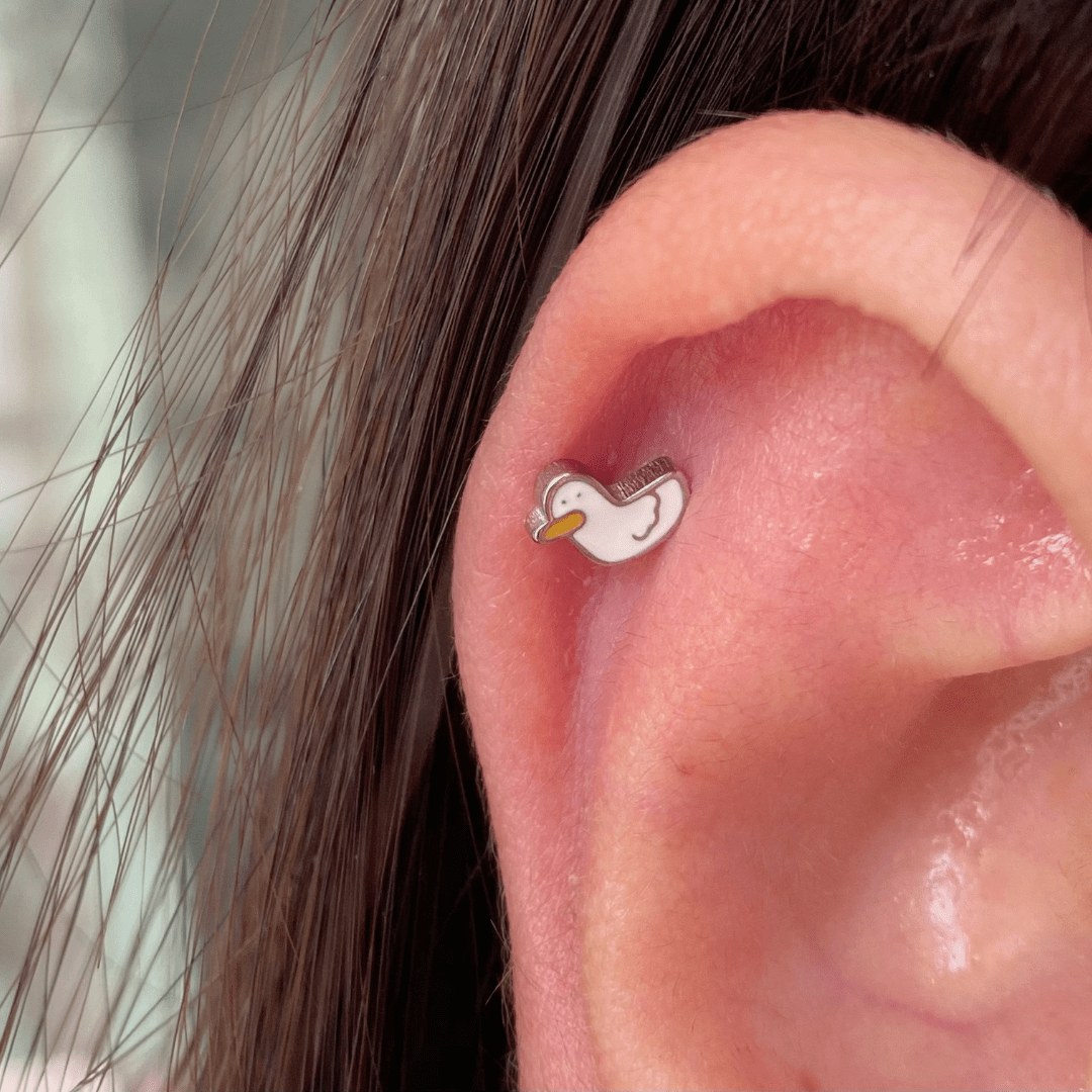 Cute Duck Studs - Stainless Steel - Upper Lobe, Helix, Flat - Oumo Jewelry