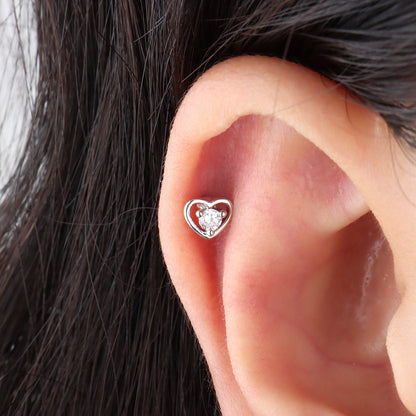 Cutout Heart Gemstone Stud - OhmoJewelry