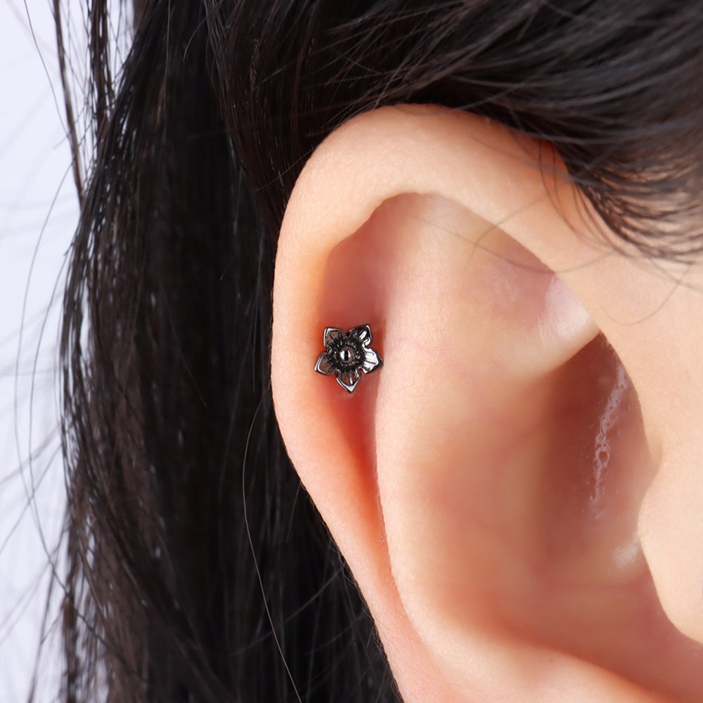Dainty Flower Stud - Stainless Steel - Upper Lobe, Helix, Flat - Oumo Jewelry