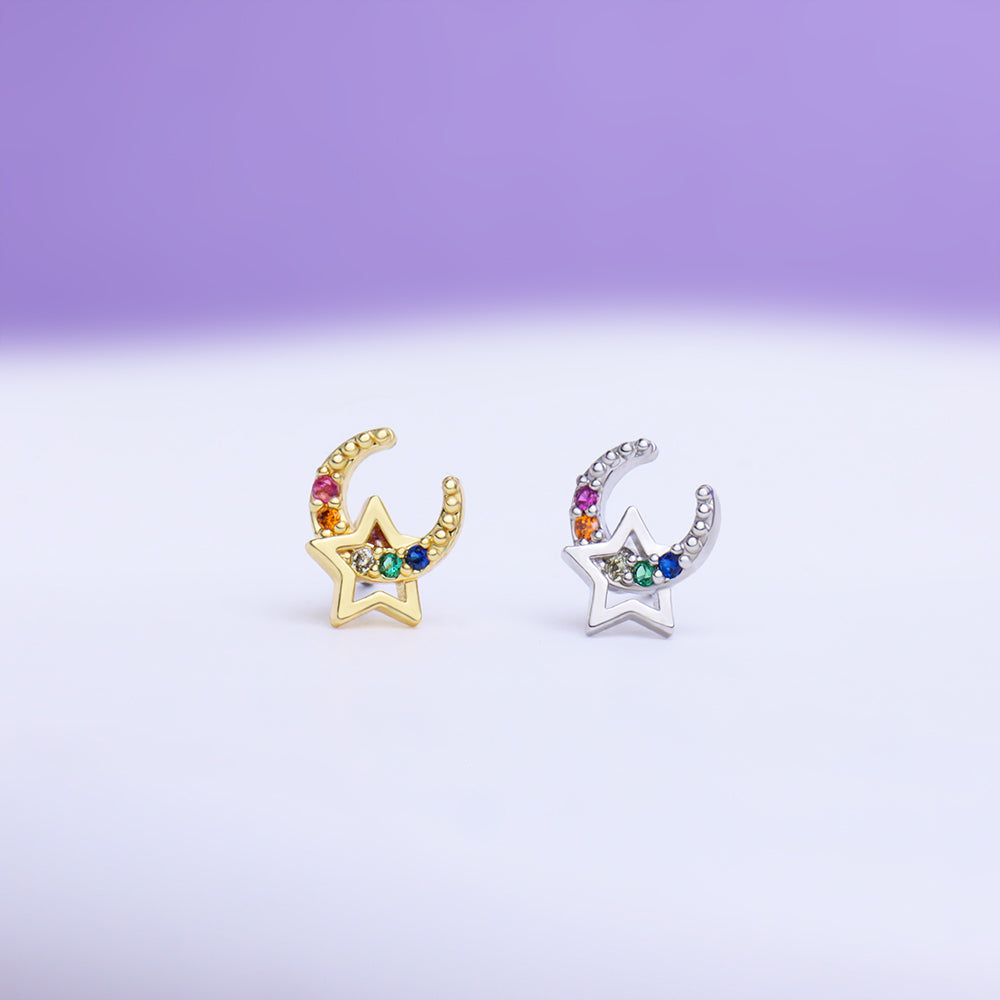 Dazzling Star Moon Stud - OhmoJewelry