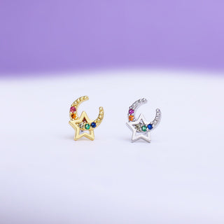 Dazzling Star Moon Stud - OhmoJewelry