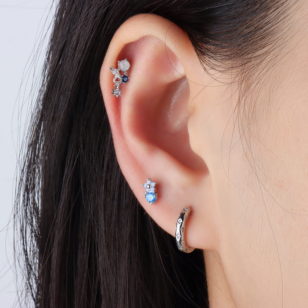 Delicate Opal Flatback Drop - Stainless Steel - Helix, Upper Lobe, Flat - Oumo Jewelry