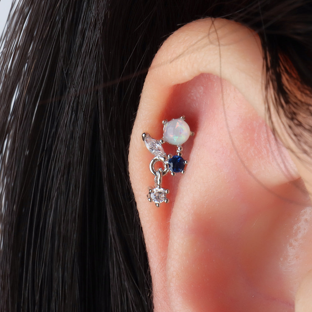 Delicate Opal Flatback Drop - Stainless Steel - Helix, Upper Lobe, Flat - Oumo Jewelry