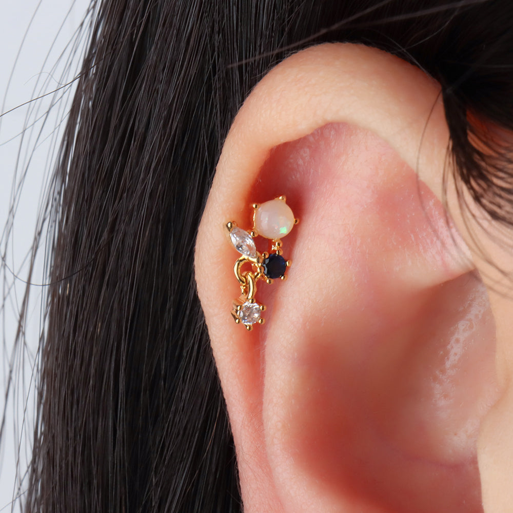 Delicate Opal Flatback Drop - Stainless Steel - Helix, Upper Lobe, Flat - Oumo Jewelry