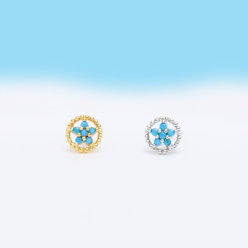 Delicate Turquoise Flower Stud - Stainless Steel - Upper Lobe, Helix, Flat - Oumo Jewelry