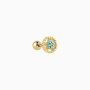 Delicate Turquoise Flower Stud - Stainless Steel - Upper Lobe, Helix, Flat - Oumo Jewelry