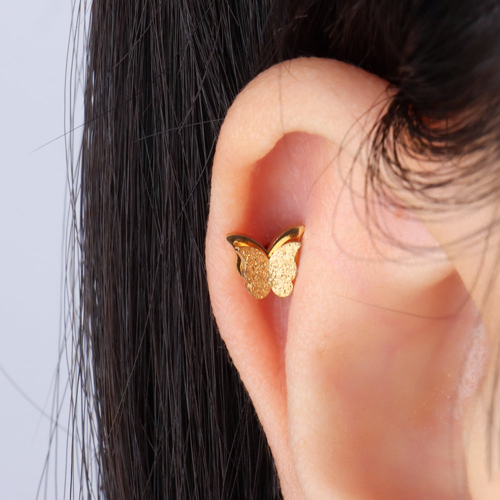 Double Butterfly Stud - Stainless Steel - Upper Lobe, Helix - Oumo Jewelry