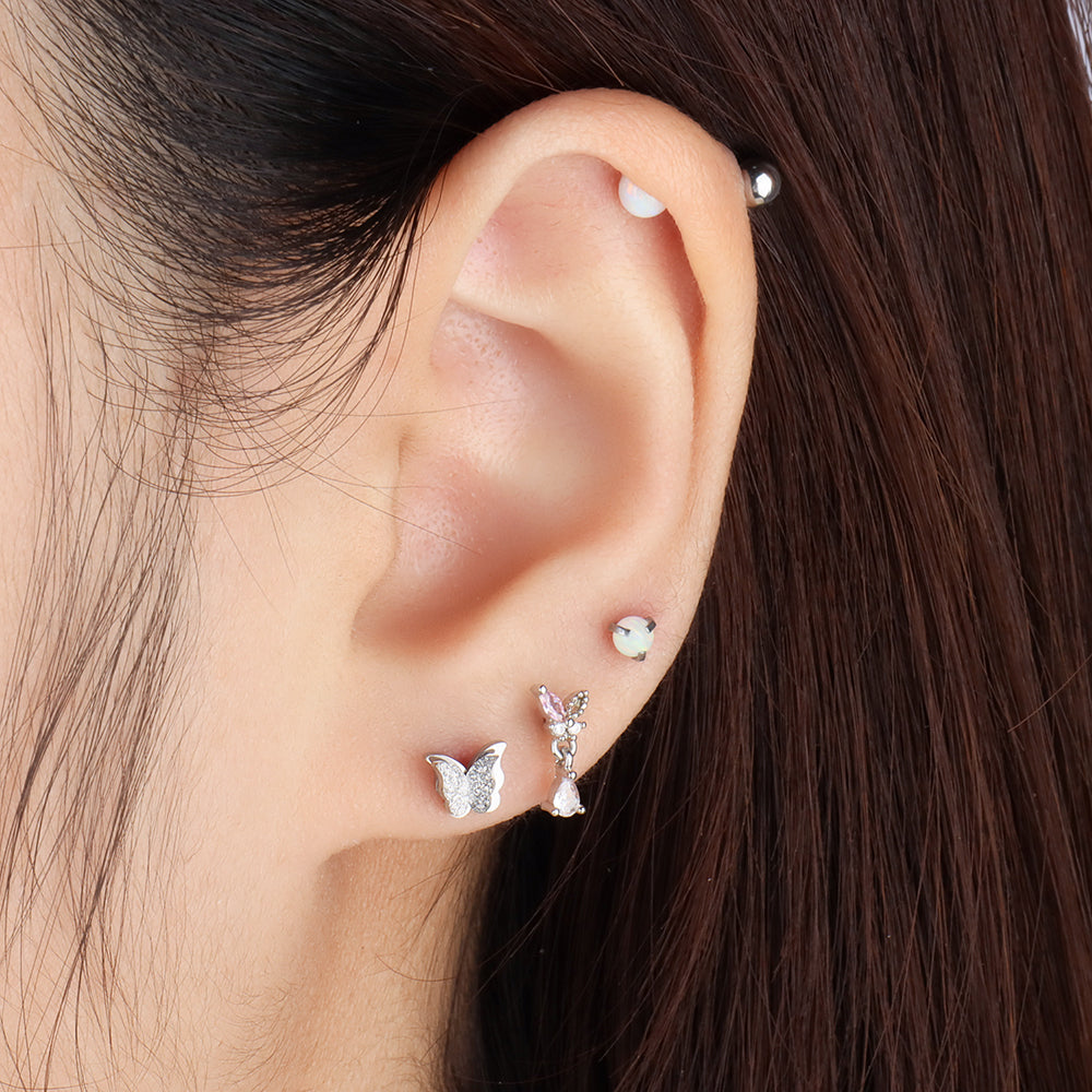 Double Butterfly Stud - Stainless Steel - Upper Lobe, Helix - Oumo Jewelry