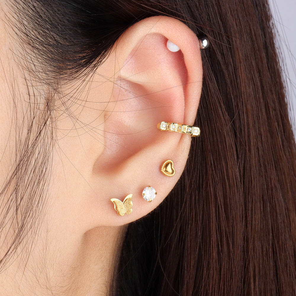 Double Butterfly Stud - Stainless Steel - Upper Lobe, Helix - Oumo Jewelry