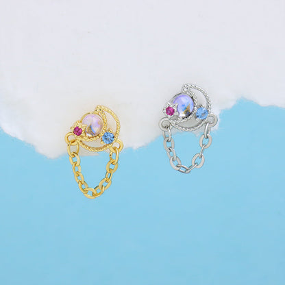 Dreamy Crescent Chain Stud - OhmoJewelry