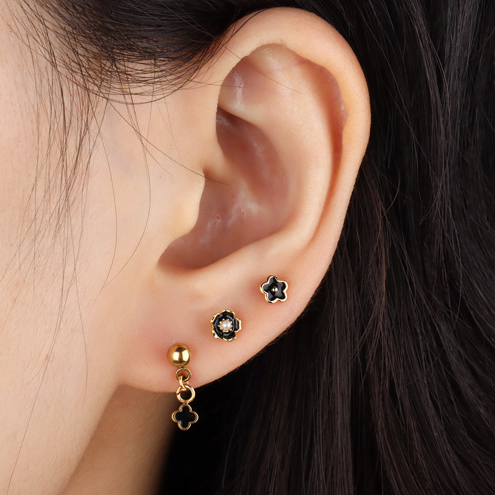Enamel Flower Stud - Stainless Steel - Upper Lobe, Helix, Flat - Oumo Jewelry