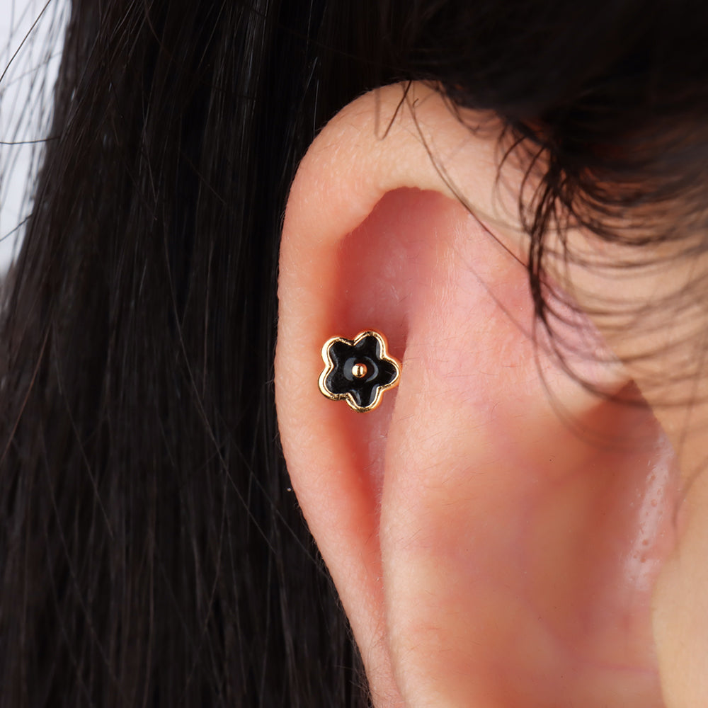 Enamel Flower Stud - Stainless Steel - Upper Lobe, Helix, Flat - Oumo Jewelry
