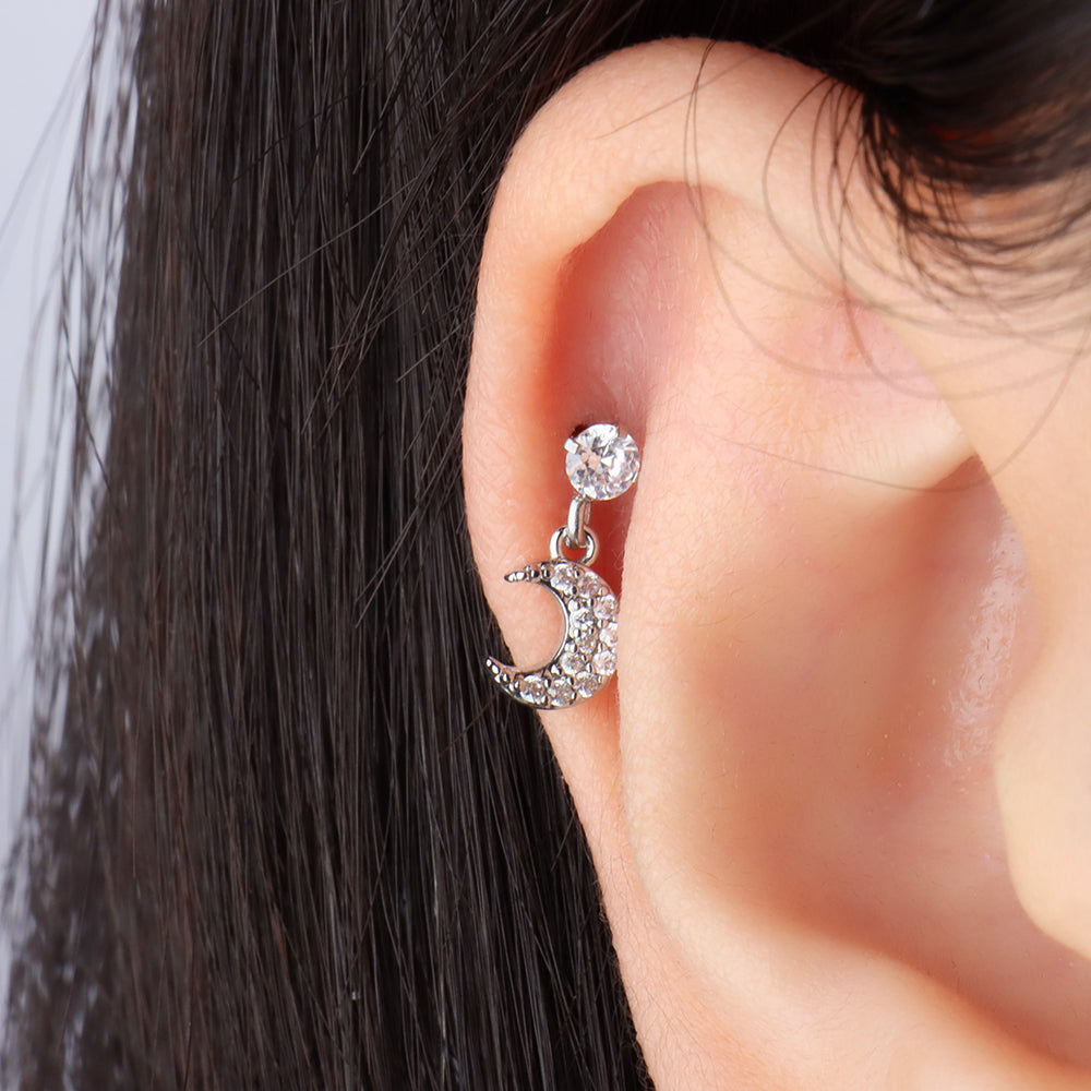 Enchanting Moon Drop - Stainless Steel - Flat, Upper Lobe - Oumo Jewelry