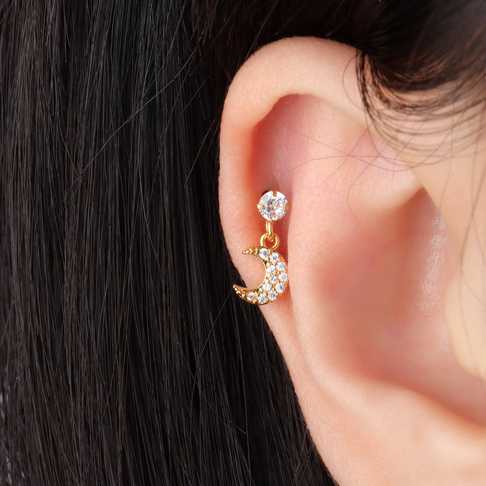 Enchanting Moon Drop - Stainless Steel - Flat, Upper Lobe - Oumo Jewelry