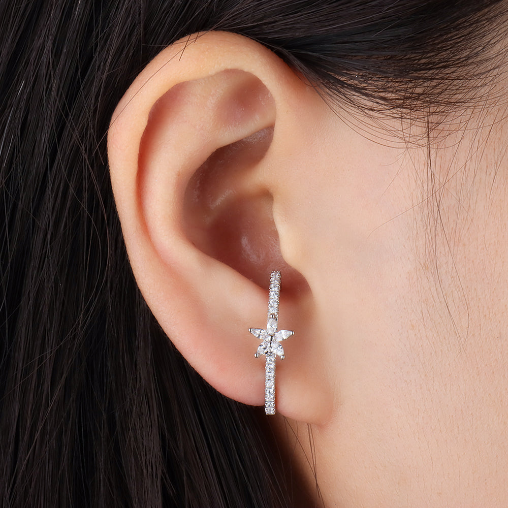Flower Half Circle Stud - Stainless Steel - Upper Lobe - Oumo Jewelry