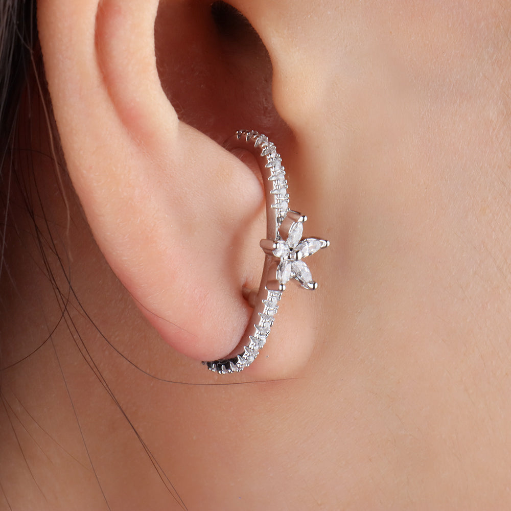Flower Half Circle Stud - Stainless Steel - Upper Lobe - Oumo Jewelry