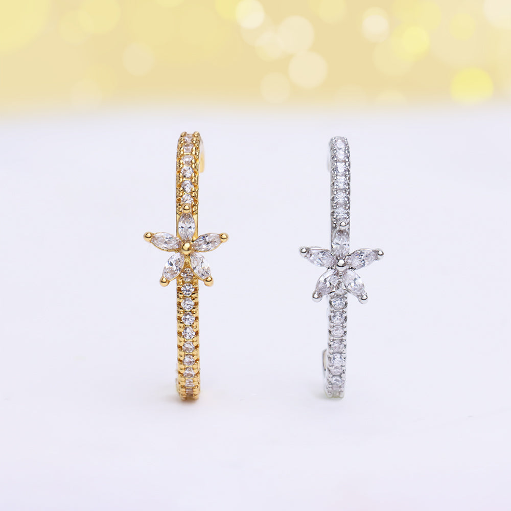 Flower Half Circle Stud - Stainless Steel - Upper Lobe - Oumo Jewelry