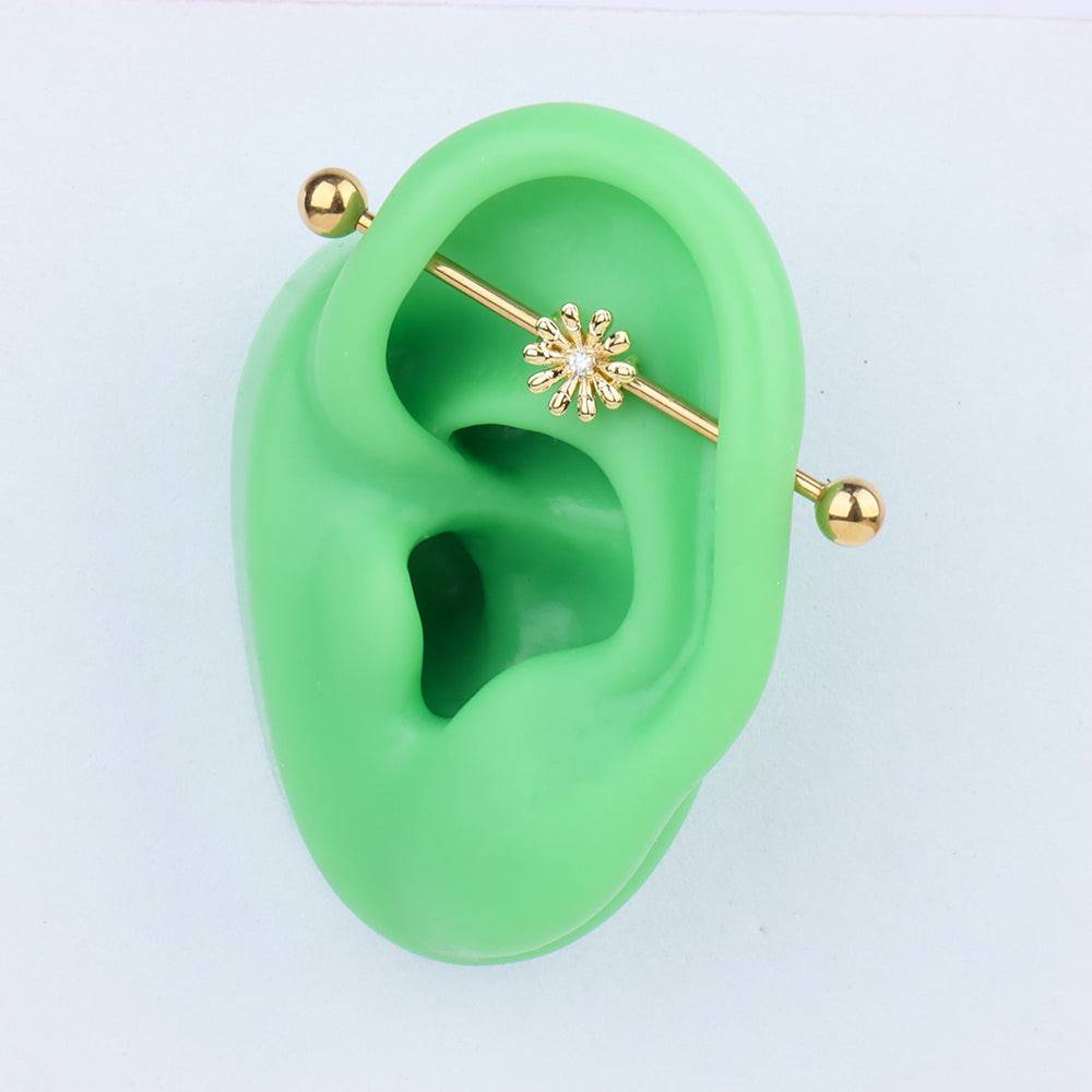 Flower Industrial Barbell - Stainless Steel - Industrial - Oumo Jewelry