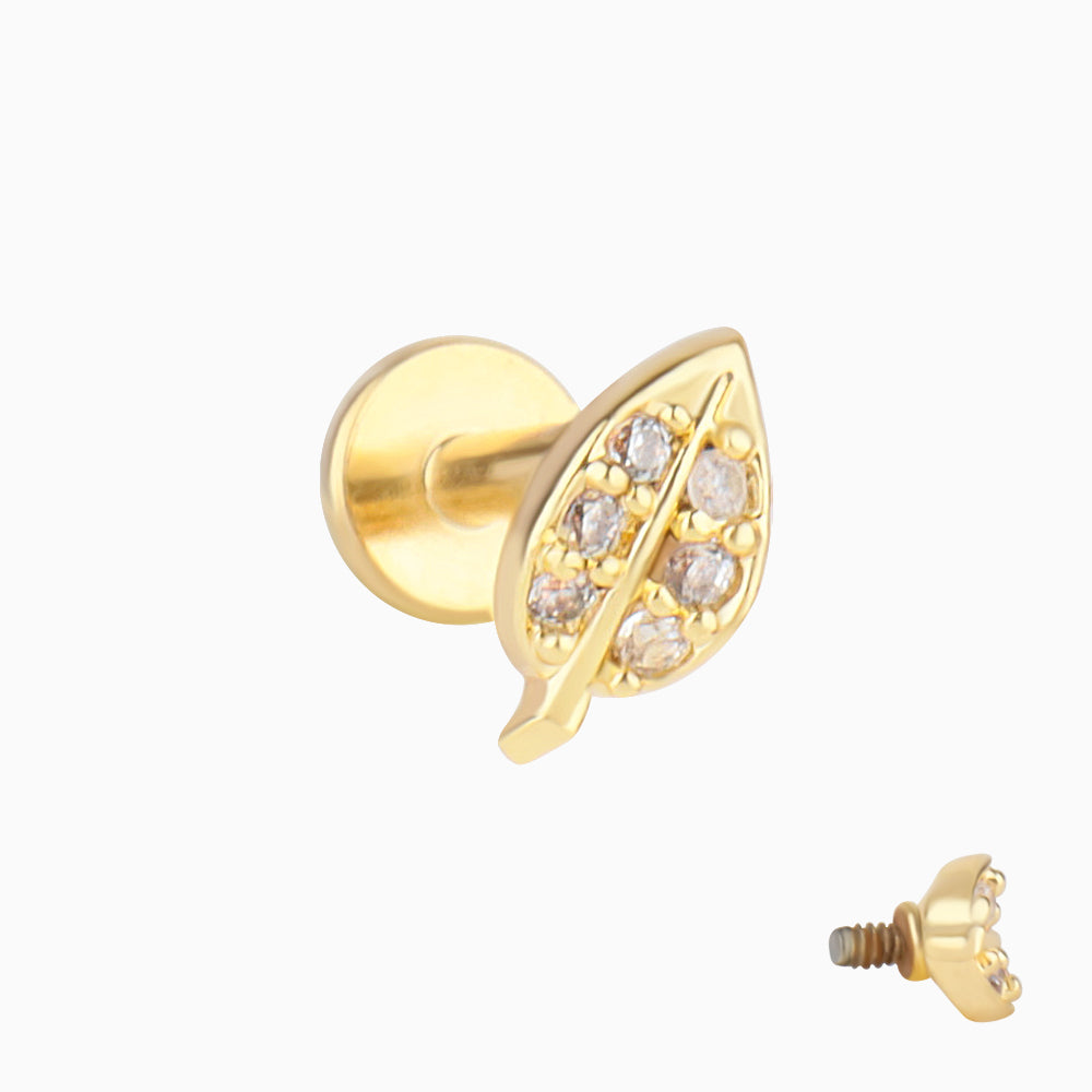 Gem Leaf Stud - OhmoJewelry