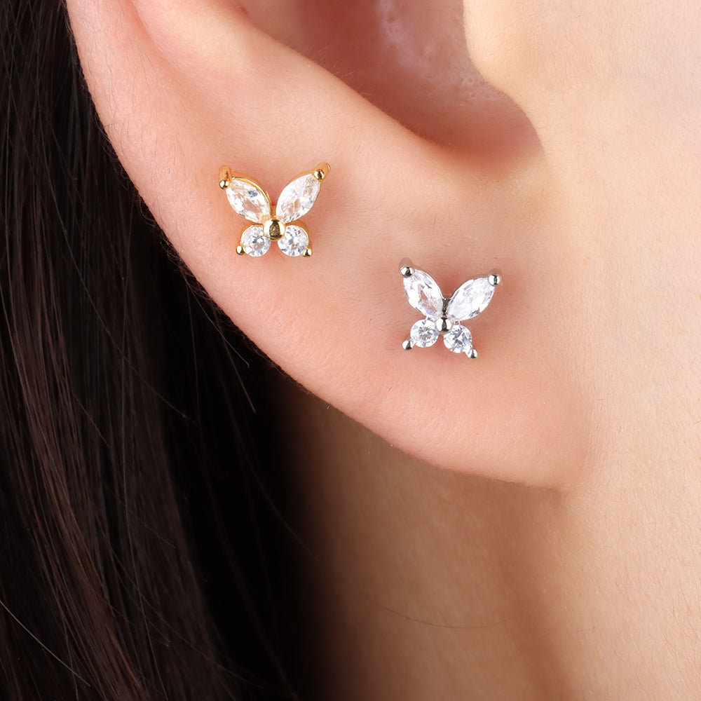 Gems Butterfly Stud - Stainless Steel - Upper Lobe, Helix - Oumo Jewelry