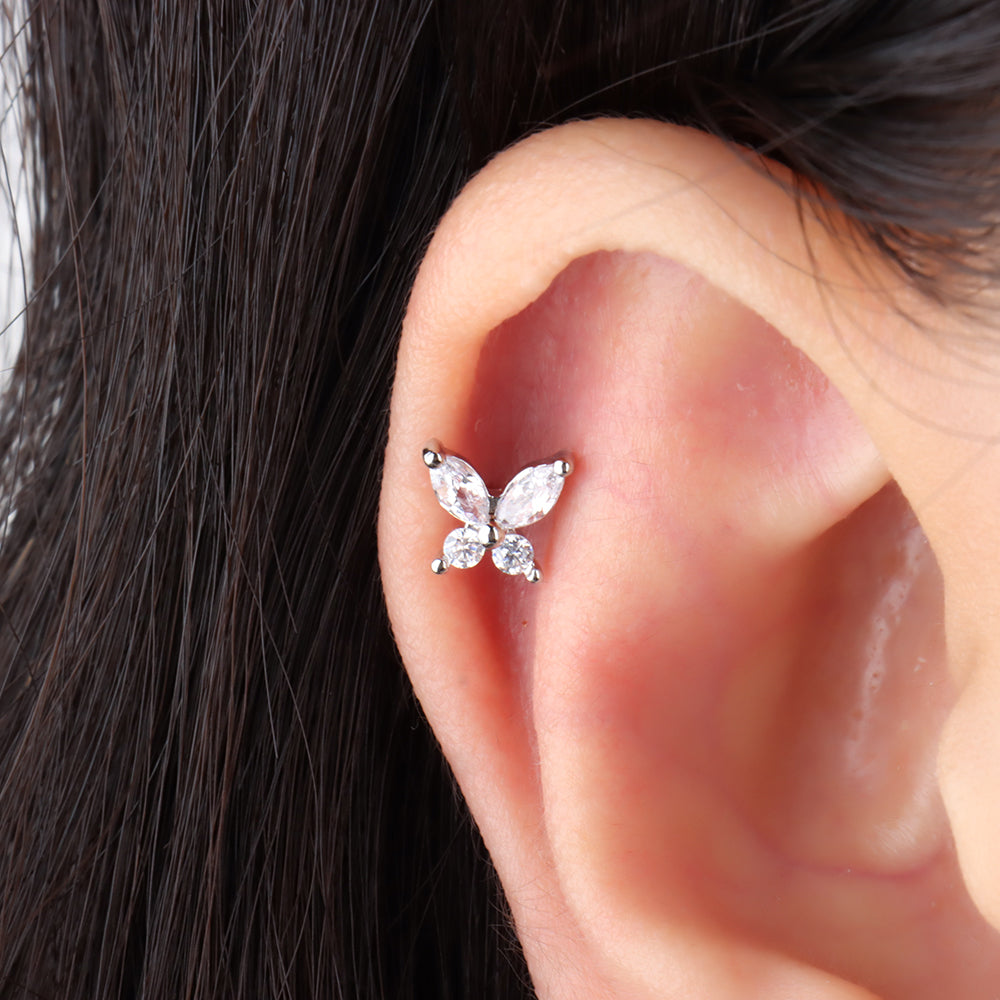 Gems Butterfly Stud - Stainless Steel - Upper Lobe, Helix - Oumo Jewelry