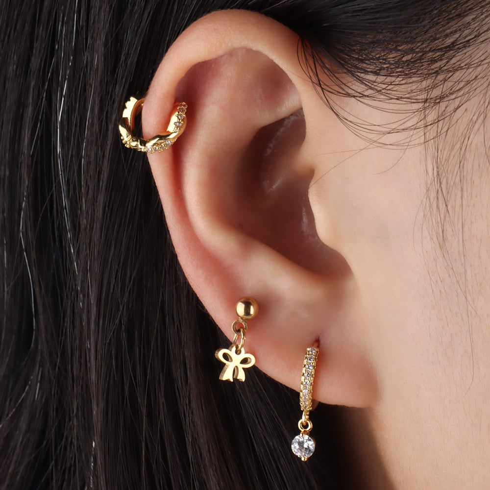 Gemstone Drop Earring - Brass - Upper Lobe, Lobe - Oumo Jewelry