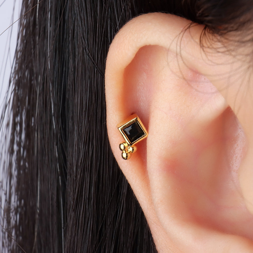 Geometric Rhombus Shape Stud - Stainless Steel - Upper Lobe, Helix, Flat - Oumo Jewelry