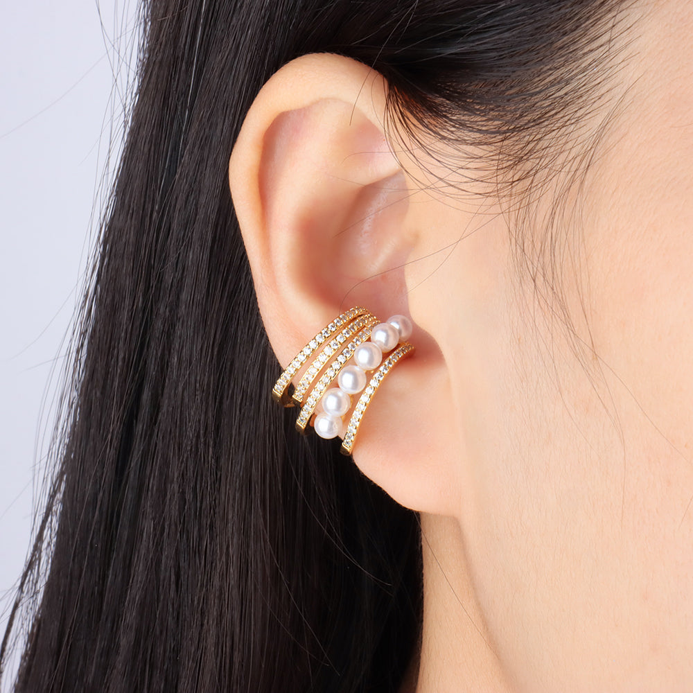 Glam Pearl Ear Cuff - Brass - Oumo Jewelry