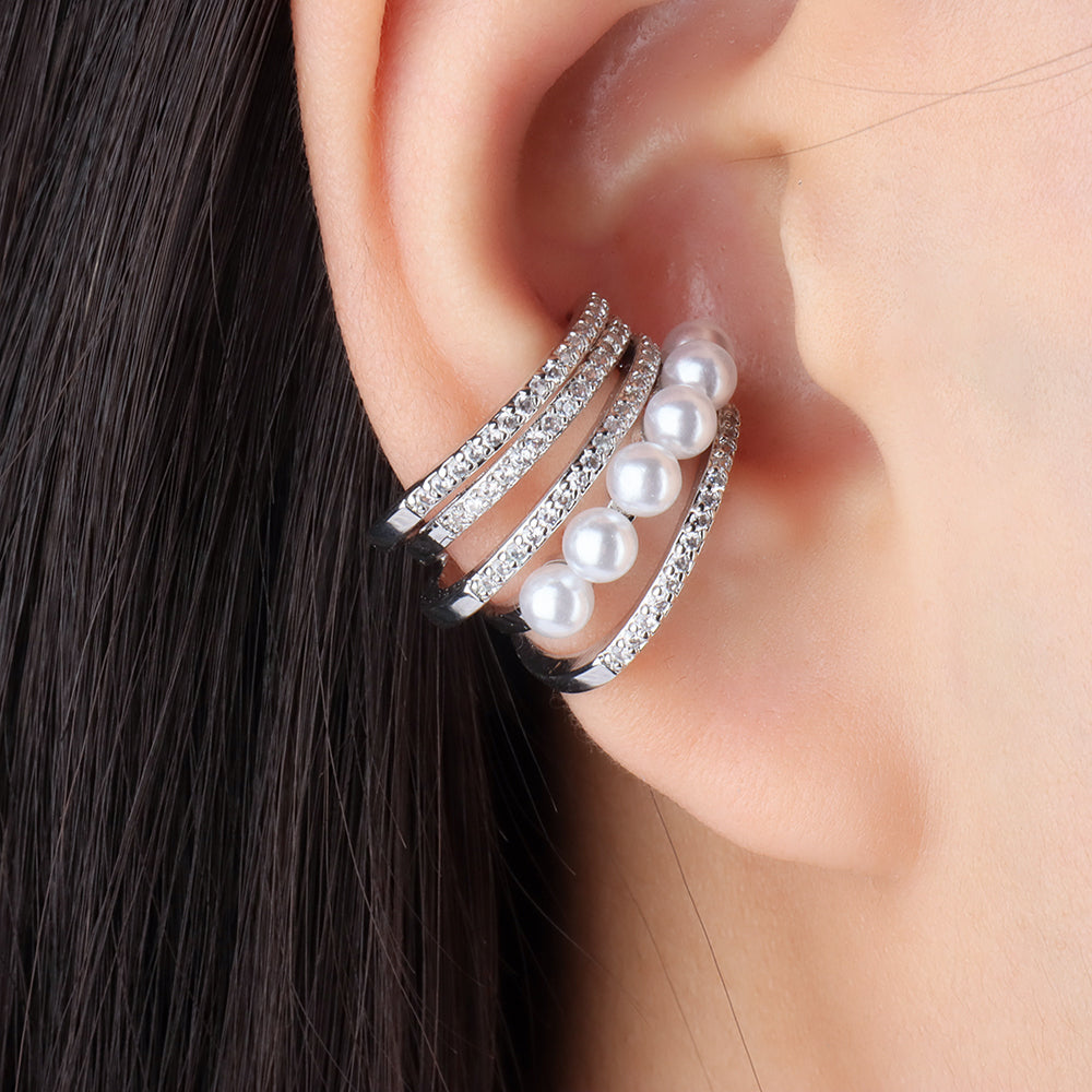 Glam Pearl Ear Cuff - Brass - Oumo Jewelry